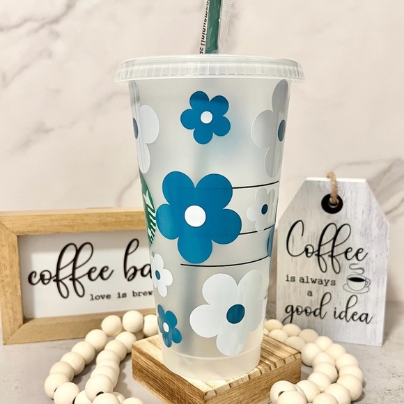 💙Teal and Powder Blue Retro Daisy Starbucks Cup💙 - Picture 4 of 4